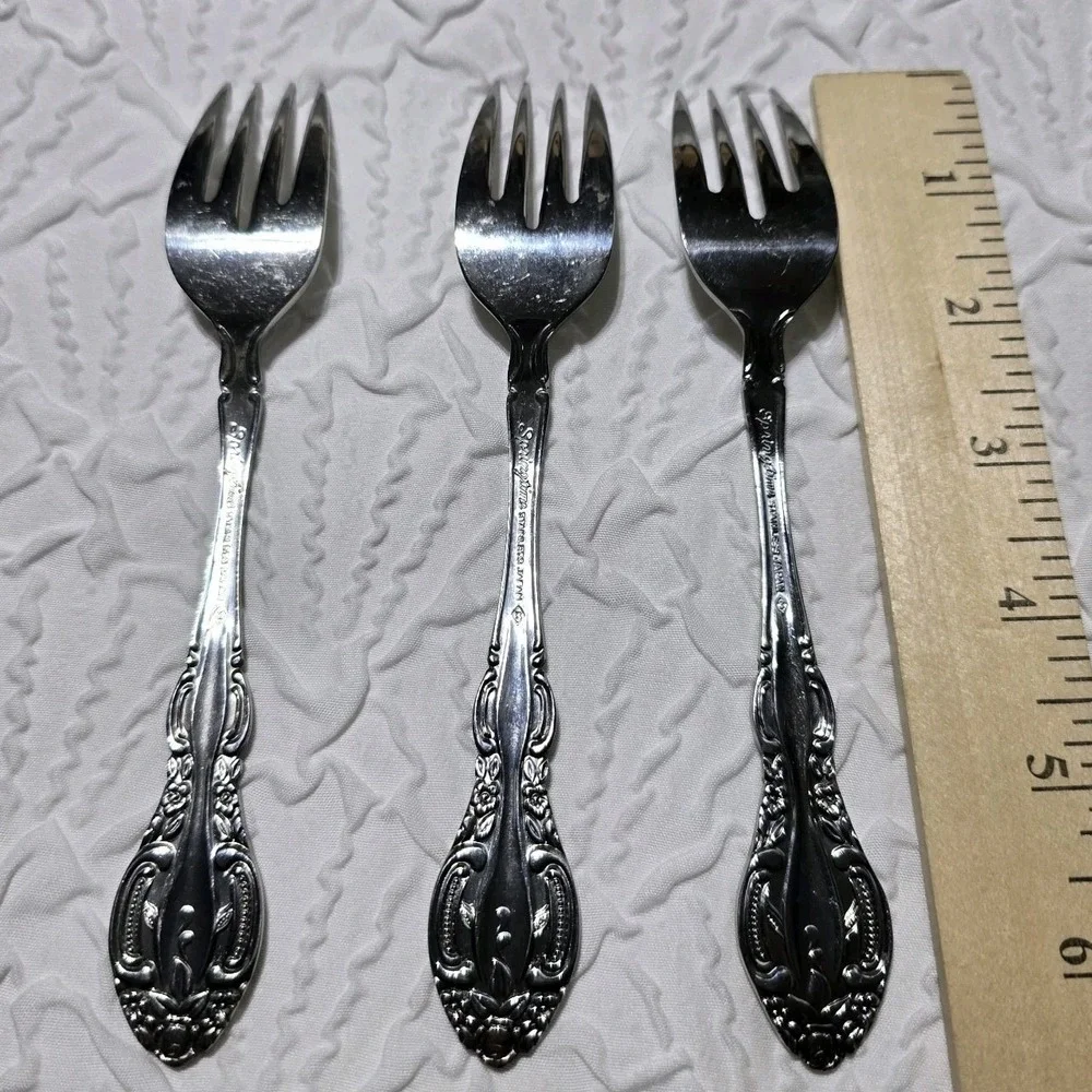Springtime Stainless Steel Salad Forks‎ Set Of 3 Ornate Handles Japan Vintage